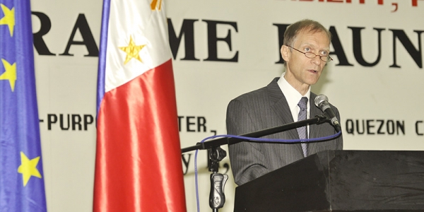 11 July 2013, PNP National Headquarters, Camp Crame, Manila — official launch of EPJUST II: Ambassador Guy Ledoux, EU, addresses the audience