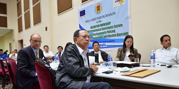 9 Oct 2014, National Police Commission (NAPOLCOM) Performance Governance System (PGS) validation workshop. Mayors, Chiefs of Police, and NAPOLCOM Regional Directors collaborated on initial strategies for community policing in their localities.  In the photo: Bo Astrom, Criminal Justice Expert, and Carol  Pascual-Sanchez, Institutional Development/M&E Expert. Our team have been working toward implementation of strategic initiatives to help NAPOLCOM achieve their PGS breakthrough goals, related to number and period of case resolutions.