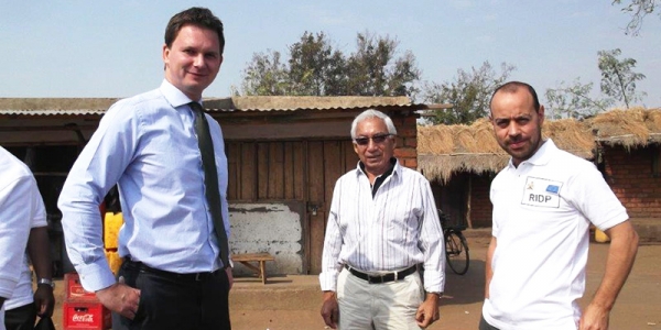 Jakob at the closing event for the HD-led project TA to the Rural Infrastructure Development Programme – Component 1 (RIDP 1), 28 Aug 2015, Salima District, Malawi, with Dr Marcelino Avila, Team Leader of the project, and Mr Luis Navarro, Head of EUD to Malawi.