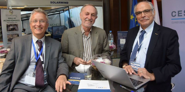 Update 11 Sept 2015: the 6th International Beirut Forum was successful. The EU funded projects SISSAF, MED-ENEC and CES-MED (here in the picture the three Team Leaders) were present with a common booth. All three projects were finalists for the award "Energy Ambassador 2015". MED-ENEC won. Congratulations!